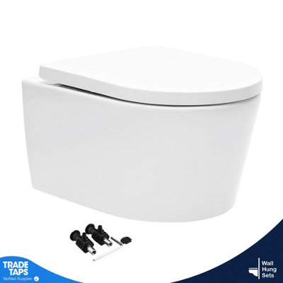 White Rimless Wall Hung Toilet WC Pan & Seat