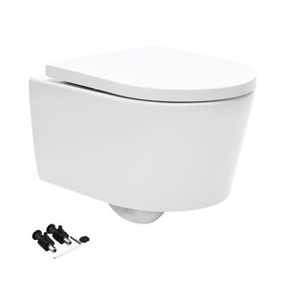 White Rimless Wall Hung Toilet WC Pan & Seat - 5