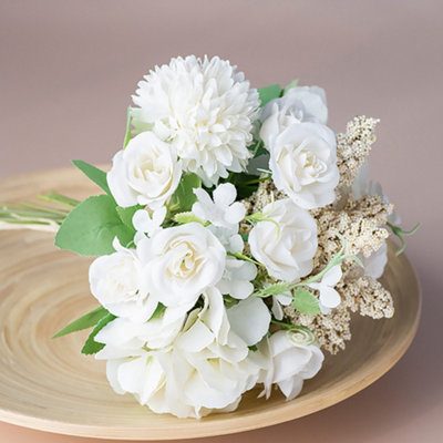 White Romantic Artificial Bouquet Faux Silk Flower for Home Wedding Decoration