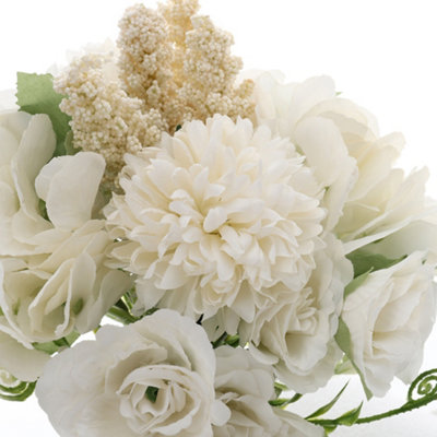 White Romantic Artificial Bouquet Faux Silk Flower for Home Wedding Decoration