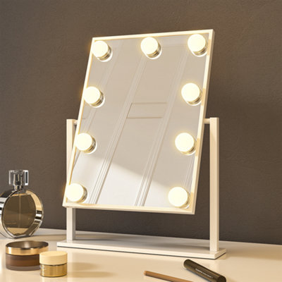 White Rotation Dressing Room Hollywood Vanity Makeup Mirror with 9 Dimmable LED Bulbs,3 Color Lighting Modes