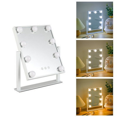 White Rotation Dressing Room Hollywood Vanity Makeup Mirror with 9 Dimmable LED Bulbs,3 Color Lighting Modes