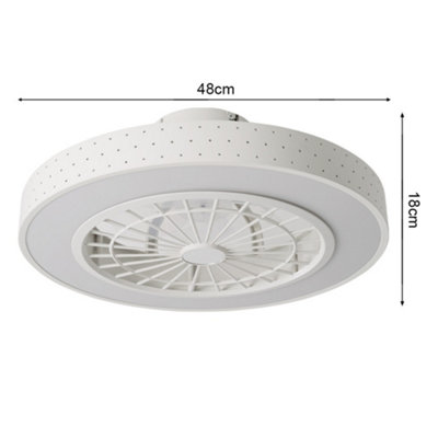 White Round Acrylic Dot Lampshade Ceiling Mounted LED Fan Light, 5 Blades Indoor Lighting Fan with Remote Controller Dia 48cm