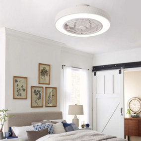 White Round Acrylic LED Ceiling Fan Light with Remote Control Dia 480mm
