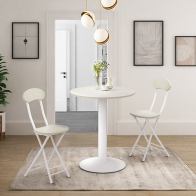 White Round Coffee Table Dining Table with Metal Base Dia 590mm | DIY ...