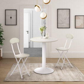 White Round Coffee Table Dining Table with Metal Base Dia 590mm