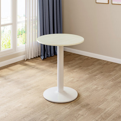 White Round Coffee Table Dining Table with Metal Base Dia 590mm