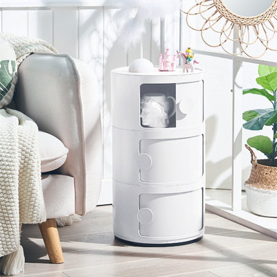 White Round Multi Tiered Plastic Bedside Storage Drawers Unit Drawer ...