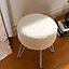 White Round Plush Cute Makeup Dressing Table Stool with Padded Steel Legs