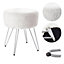 White Round Plush Cute Makeup Dressing Table Stool with Padded Steel Legs