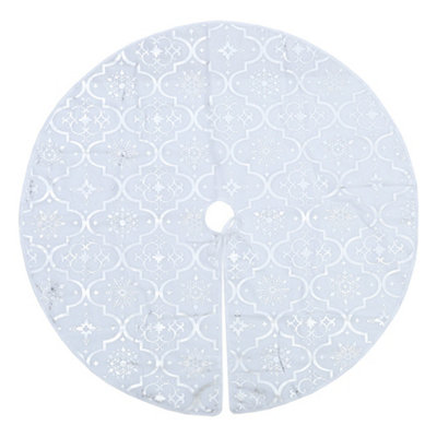 White Round Snowflake Christmas Tree Base Skirt Xmas Ornament with Hanging Stocking Dia 120cm - 3