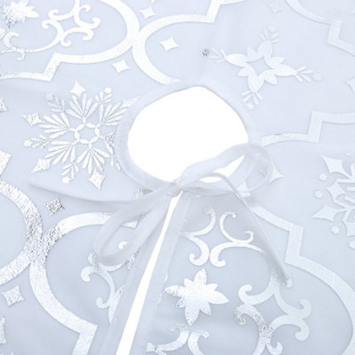 White Round Snowflake Christmas Tree Base Skirt Xmas Ornament with Hanging Stocking Dia 120cm - 5