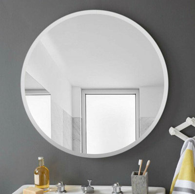 White Round Space Aluminum Bathroom Wall Mirror 70 cm