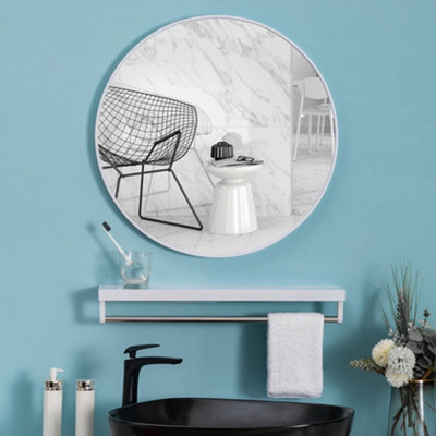 White Round Wall Mounted Framed Bathroom Mirror 50 cm