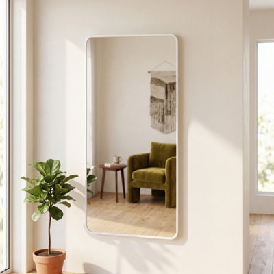 White Rounded Rectangle Wall Metal Mirror 75cm