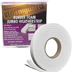 White Rubber Foam Jumbo Draught Excluder Self Adhesive Weatherstrip 3.05m