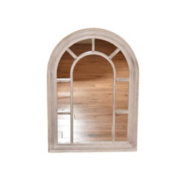 White Rustic Window Style Arched Wall Mirror 70x50cm
