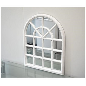 White Rustic Window Style Wall Mirror Arched Decoration Glass