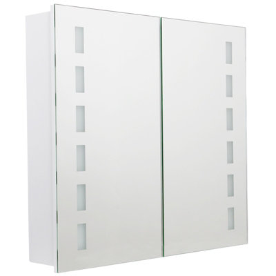 White Sensor Wall Bathroom Mirror Cabinet LED Lighting with Shaver Socket and Bluetooth Speaker 650 x 600 mm