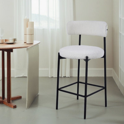 White Set of 2 Counter Height Low back Bar Stools, 46x46x98.5cm