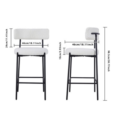 White Set of 2 Counter Height Low back Bar Stools, 46x46x98.5cm
