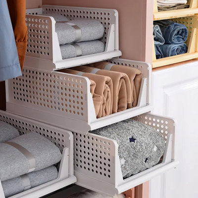 White Set of 4 Stackable PP Pull-Out Wardrobe Organiser Drawers