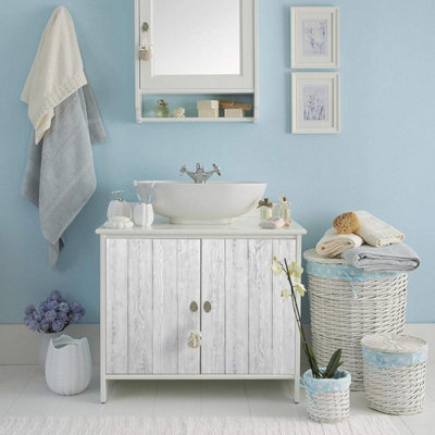 White Shabby Wood Effect Self-Adhesive Vinyl Decor DIY Arts Craft Furniture Wall
