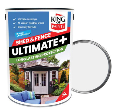White Shed & Fence Paint King of Paints Ultimate+ 5 Litres DIY at B&Q