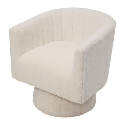 White Sherpa Fleece Upholstered Swivel Accent Armchair