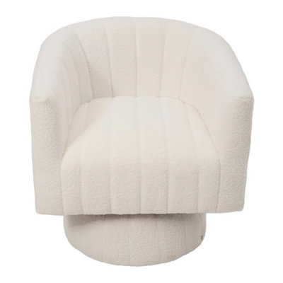 White Sherpa Fleece Upholstered Swivel Accent Armchair
