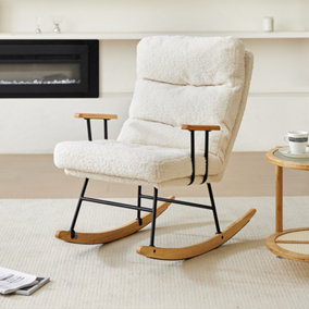 White Sherpa Upholstered Rocking Chair with Adjustable back