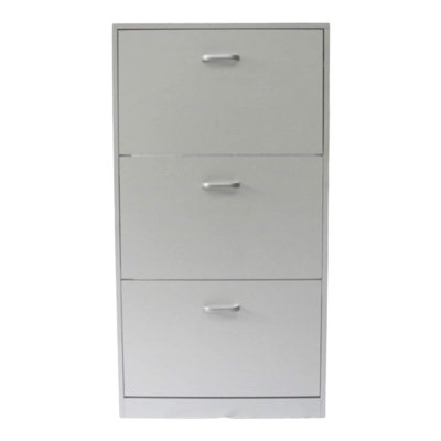 White SHOE CABINET 3 DRAWER STORAGE CUPBOARD