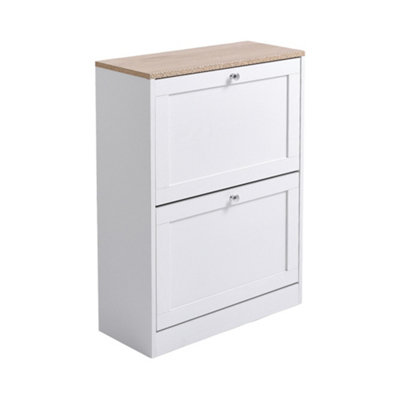White Shoe Cabinet Shoe Storage Cupboard Shoe Organiser with 2 Flip Down Drawer - 3