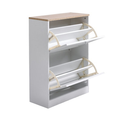White Shoe Cabinet Shoe Storage Cupboard Shoe Organiser with 2 Flip Down Drawer - 4