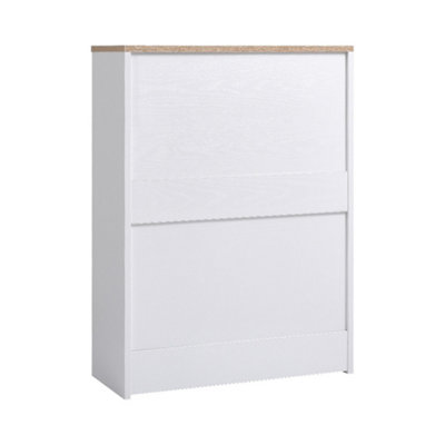 White Shoe Cabinet Shoe Storage Cupboard Shoe Organiser with 2 Flip Down Drawer - 5