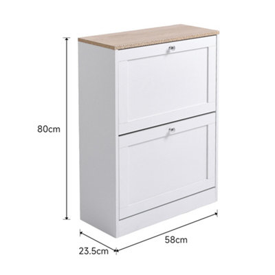 White Shoe Cabinet Shoe Storage Cupboard Shoe Organiser with 2 Flip Down Drawer - 6