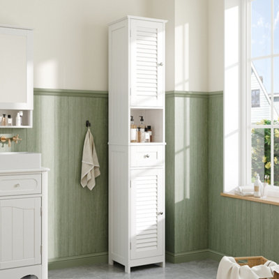 White Shutter Freestanding Tall Bathroom Cabinet with Drawer W 320 x D 300 x H 1700 mm