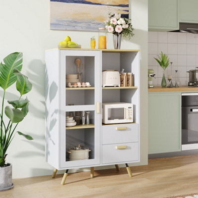 White Side Cabinet with Glass Door and 2 Drawers