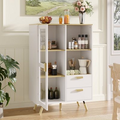 White Side Cabinet with Glass Door and 2 Drawers