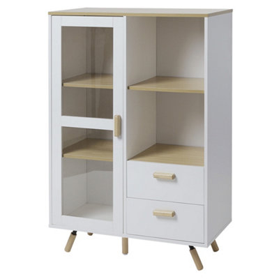 White Side Cabinet with Glass Door and 2 Drawers