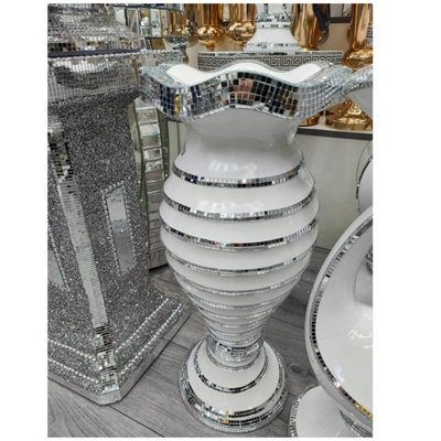 White & Silver Floor Vase Large 40X60Cm Sparkly Silver Mirrored Floor ...