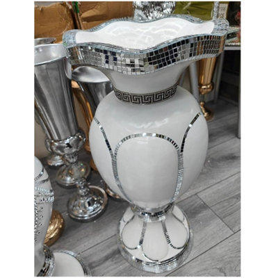 White & Silver Floor Vase Large 40X60Cm Sparkly Silver Mirrored Floor Vase 04