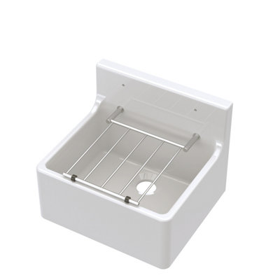 White Single Bowl Cleaner Sink with Grill 455mm x 362mm x 396mm