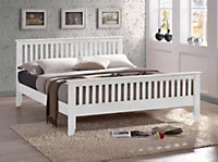 White Slatted Shaker Style Hardwood Single Bed Frame - 3ft