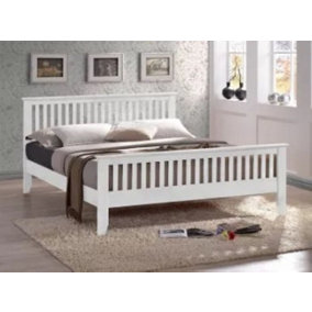 White Slatted Shaker Style Hardwood Single Bed Frame - 3ft