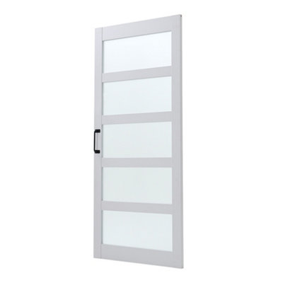 White Sliding Internal Door 5 Panels Glass Interior Door 91cm W x  213cm H with Sliding Hardware Kit 200cm