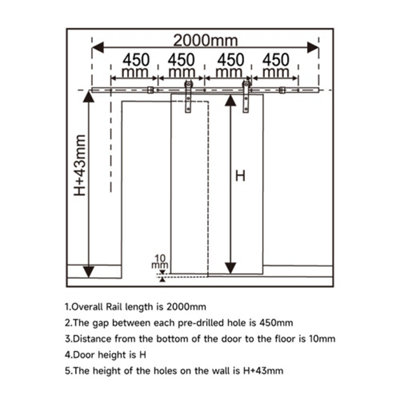White Sliding Internal Door 5 Panels Glass Interior Door 91cm W x  213cm H with Sliding Hardware Kit 200cm