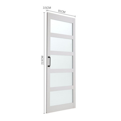 White Sliding Internal Door 5 Panels Glass Interior Door 91cm W x  213cm H with Sliding Hardware Kit 200cm