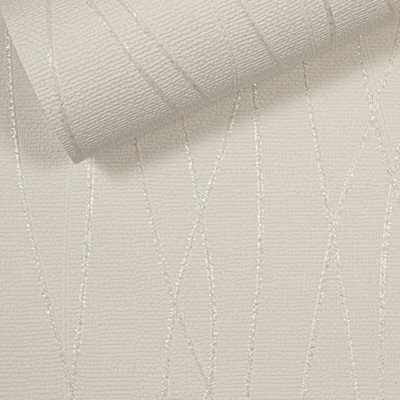 White Sliver Glitter Metallic Thin Lines Waves Textured Wallpaper