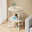 White Small Round Bedside Table Coffee Table with 2 Tier